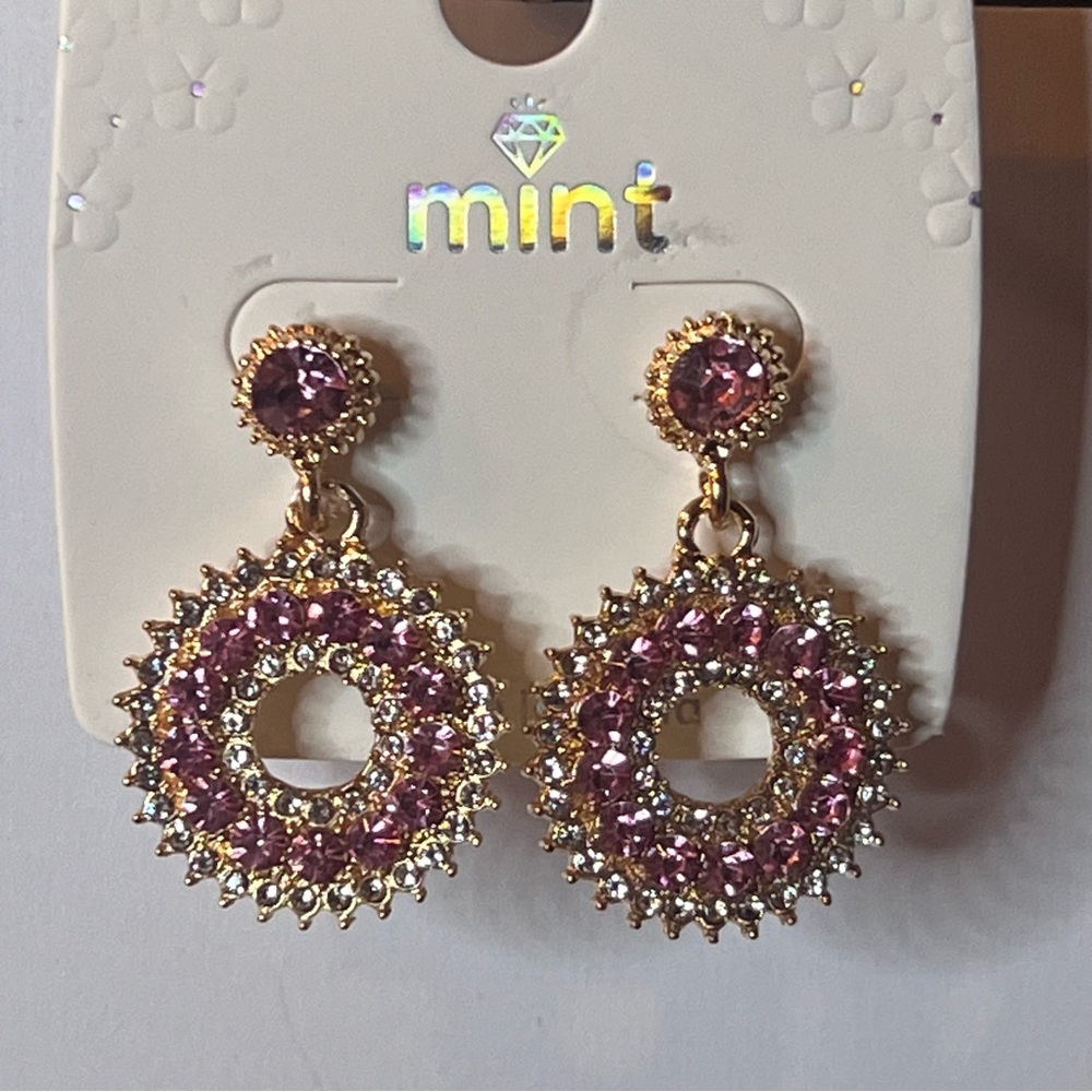 Gold and Pink Rhinestone Statement Earrings